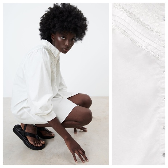NWT. Zara White Poplin Shirt Button Up Dress. Size L. - Picture 3 of 11